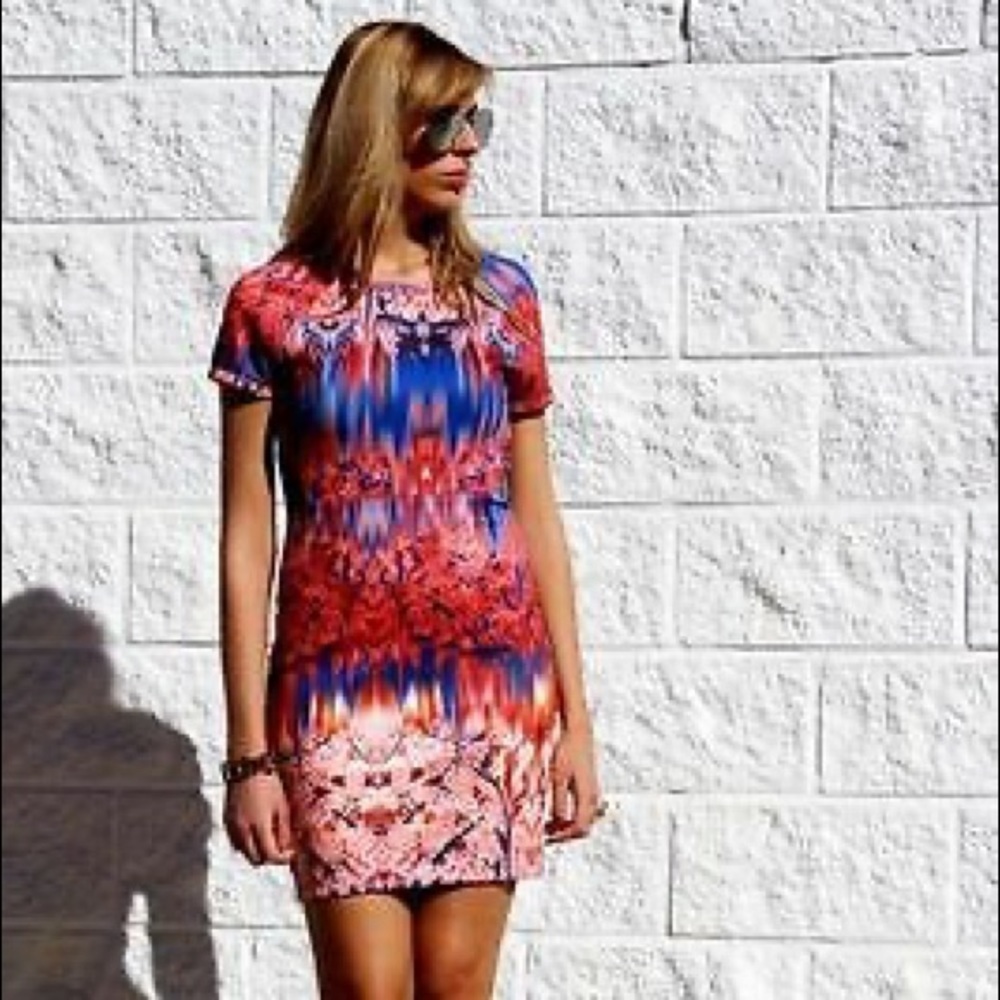 Zara W&B Collection Neoprene “Scuba” Short Sleeve Cherry Blossom Mini Dress - Picture 12 of 12